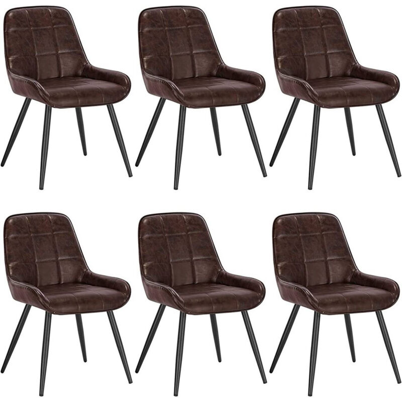 Woltu - Lot de 6 Chaises de Salle à Manger Chaises Relaxantes en SimiliCuir, Ergonomiques avec Dossier, Marron foncé BH332dbr-6