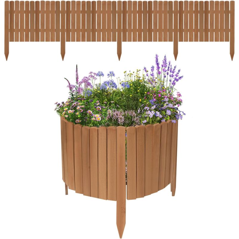 Woltu - Clôture de Pelouse Décorative en Bois, Bordure de Jardin Flexible, Palissade de Jardin Extérieur, 203x60 cm, Marron Foncé