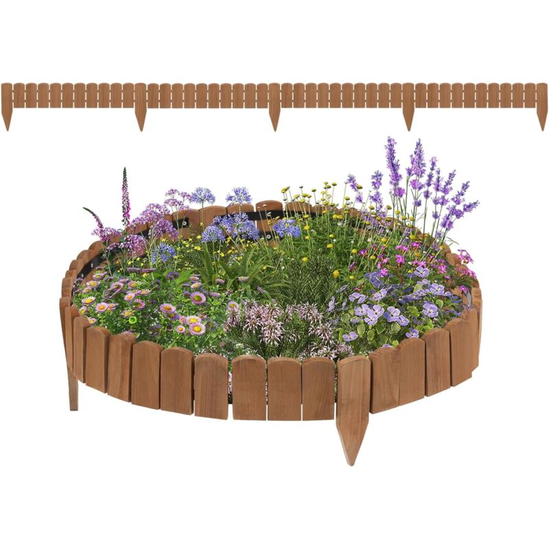 Woltu - Clôture de Pelouse Décorative en Bois, Bordure de Jardin Flexible, Palissade de Jardin Extérieur, 203x35 cm, Marron Foncé