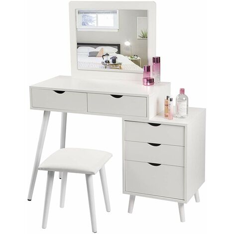 WOLTU Coiffeuse table en MDF - Coiffeuse Table cosmétique avec miroir et tabouret - 80x40x125cm - Blanc