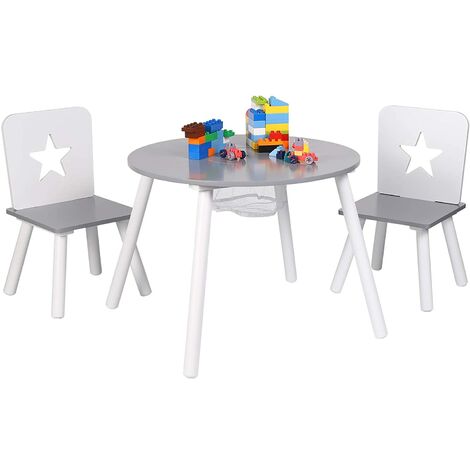 WOLTU Combinaison de table et chaises avec espace de rangement en bois de pin massif.1 x table + 2 chaises pour enfants.Gris Blanc