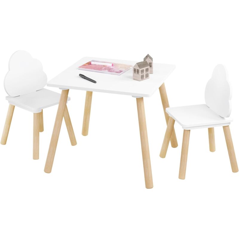 Woltu - Table Enfant en mdf avec 2 Chaises, Ensemble de Table et Chaises pour Enfants, 1 Table Enfant + 2 Chaises Enfant, Blanc