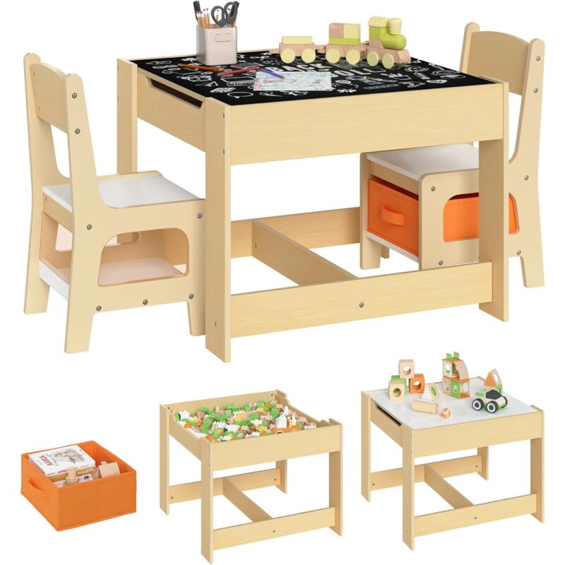 Woltu - 1 Table d'enfant + 2 chaises avec Espace de Rangement pour Enfants d'âge préscolaire