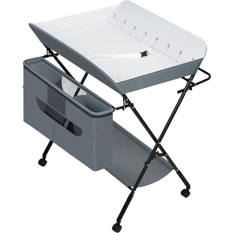 Woltu - Table à Langer Pliable et Portable pour BéBé, Table à Langer en Tissu Oxford + Métallique, avec roulettes et Panier de Rangement, Gris