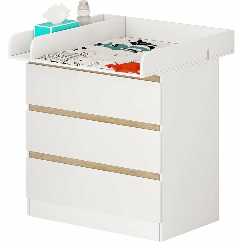 Woltu - Commode à Langer avec 3 tiroirs avec accessoires Table à Langer pour bébé en aggloméré et mdf, Blanc