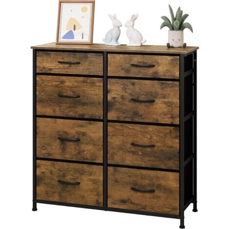 WOLTU Commode en MDF Cadre en métal, 30 x 86 x 98cm, Meuble de Rangement, Chiffonnier avec 8 Tiroirs en Tissu, Style Industriel Vintage, Marron Rustique