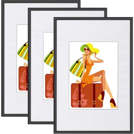 WOLTU Cornice da Parente Set di 3 Pezzi Telaio in Plastica Nero 40x50cm