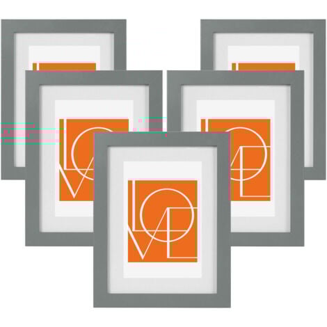 WOLTU Cornici in Legno Cornice Foto da Tavolo e Parate Portafoto con Passepartout Cornice Creativa Fotogramma Decorativo. Grigio. 20x30cm. 5 Pezzo