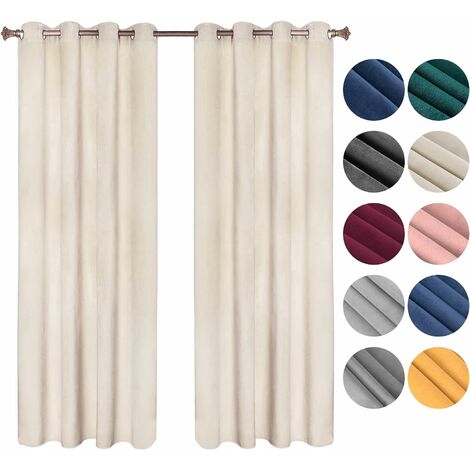WOLTU Cortinas Opacas Terciopelo Aislantes 2 Piezas 140 x 225 cm Cortina Moderna Térmica con 8 Ojales para Salon Habitacion Dormitorio Beige  ,Cortina sin correas