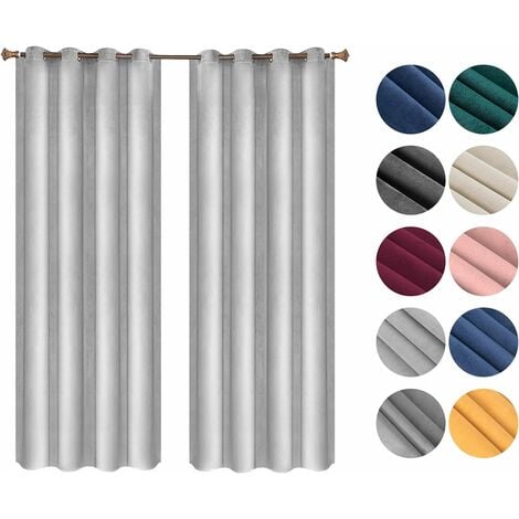 WOLTU Cortinas Opacas Terciopelo Aislantes 2 Piezas 140 x 225 cm Cortina Moderna Térmica con 8 Ojales para Salon Habitacion Dormitorio Gris Claro  ,Cortina sin correas