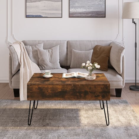 WOLTU Couchtisch, höhenverstellbarer Wohnzimmertisch, Kaffeetisch Multifunktion, Beistelltisch mit doppelter Hebeplatten, versteckter Stauraum, Lift-Top-Tisch, Holzwerkstoff Metall, Rustikales Braun