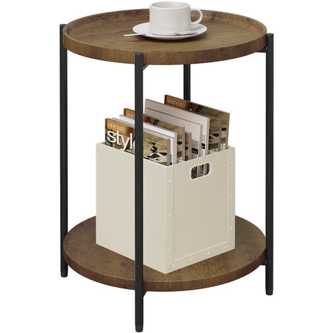 WOLTU Couchtisch rund, Beistelltisch mit 2 Ablagen, Wohnzimmertisch mit Abnehmbarer Tischplatte, Nachttisch Sofatisch Telefontisch für Wohnzimmer, aus MDF Metall, Vintage-Holzmaserung