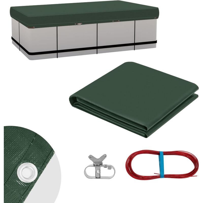 Couverture Piscine Rectangulaire WOLTU, 450x220x20 cm, Bâche Solaire, en PE 200g/m², avec Œillets et Corde de Fixation Vert