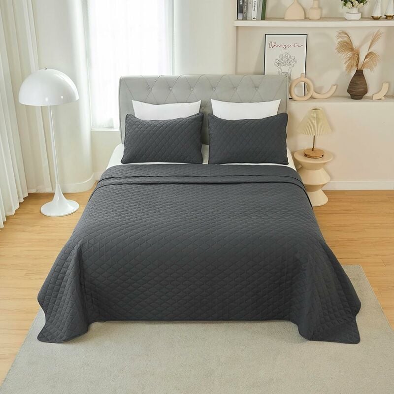 Couvre-lit 200x220 cm, Couverture Légère avec 2 Taies d'oreiller de 50x70 cm, Couette Matelassée, Jeté de Canapé Douillet pour Salon Chambre à