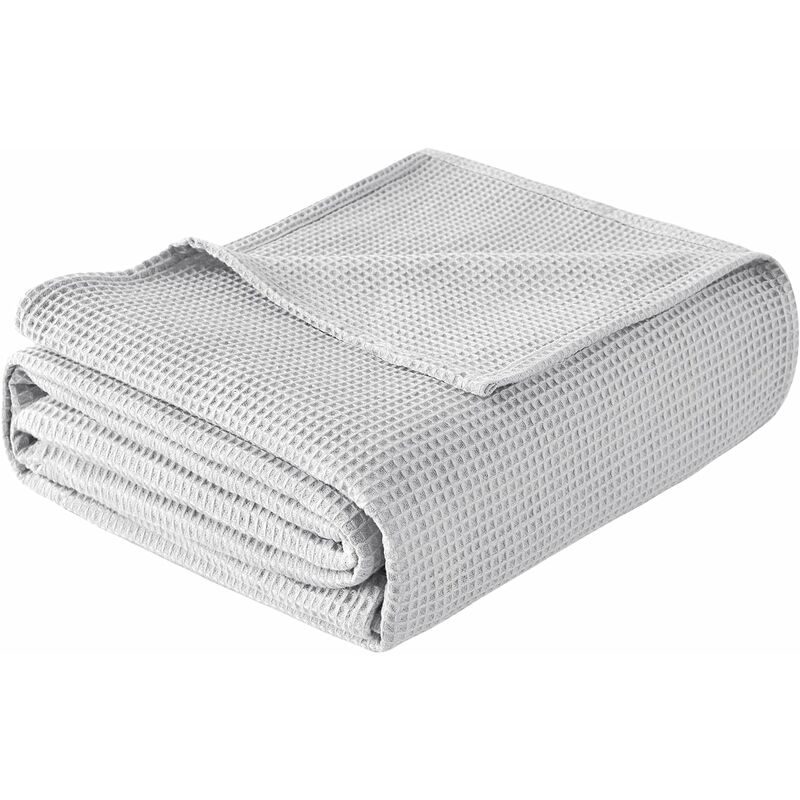 Woltu - Couvre lit en 100% Coton, Jeté de Canapé, Dessus de Lit, Couverture Gaufrée Légère, 150x200cm, Gris