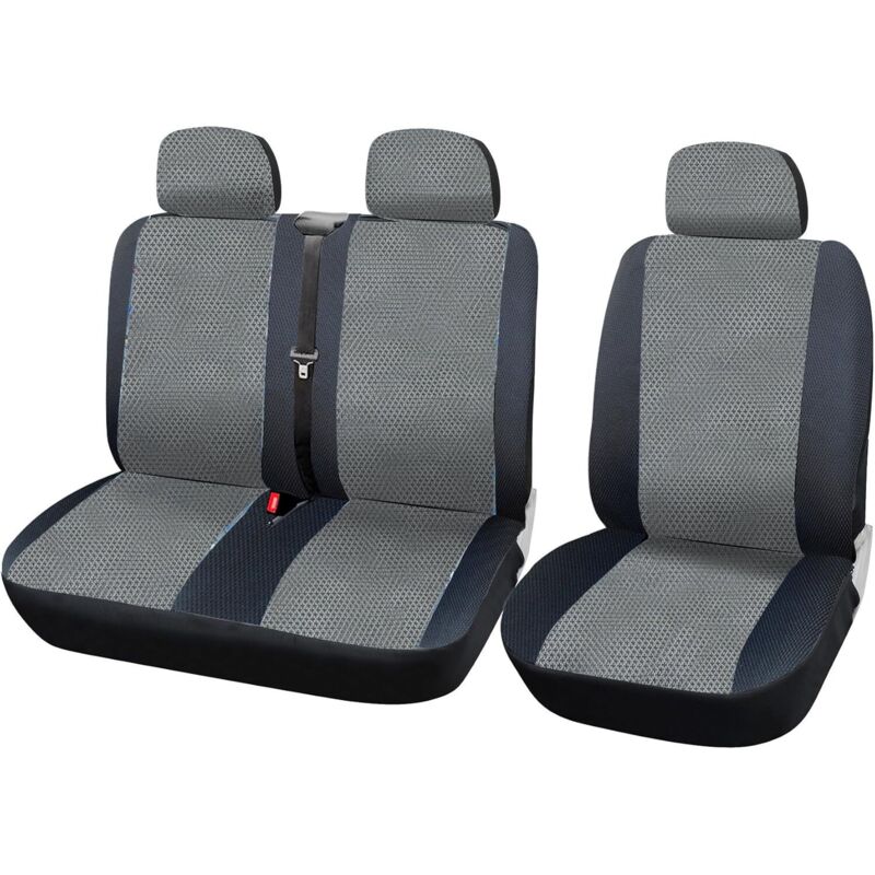 Fundas de Asientos universales para Furgonetas 1 + 2 Fundas de Asiento Negro Gris Poliéster - Woltu