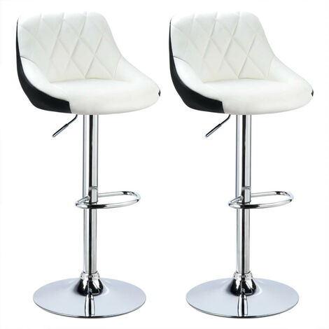 WOLTU Design 2 farbig Barhocker mit Griff , 2er Set , stufenlose Höhenverstellung , verchromter Stahl , Antirutschgummi , pflegeleichter Kunstleder , gut gepolsterte Sitzfläche , Weiß+schwarz