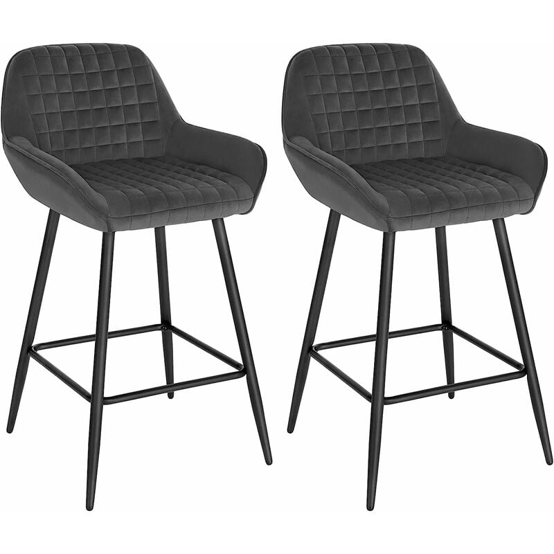Woltu - Lot de 2 Tabourets de bar Chaise de Bar avec Accoudoirs, Design Chaise Haute pour Bar, Siège en Velours, Cadre en métal, Gris Foncé