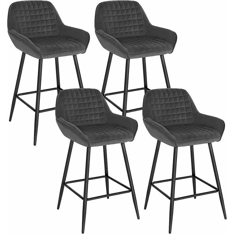 Woltu - Lot de 4 Tabourets de bar Chaise de Bar avec Accoudoirs, Design Chaise Haute pour Bar, Siège en Velours, Cadre en métal, Gris Foncé