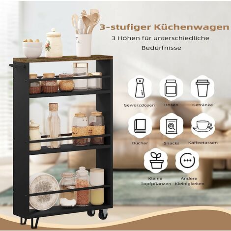 Woltu – Desserte à roulettes pour cuisine – Chariot de rangement en bois composite E1 – Dimensions 47x13x80 cm – Capacité 20 kg