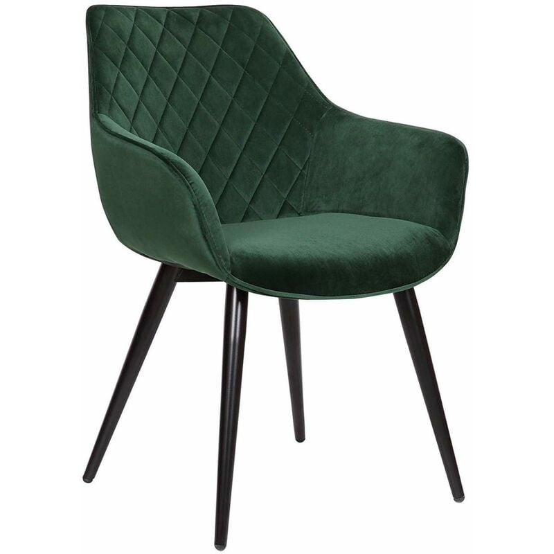 Dining chairs Kitchen chairs Velvet Padded Seat chairs Arms Counter Lounge Green - Woltu