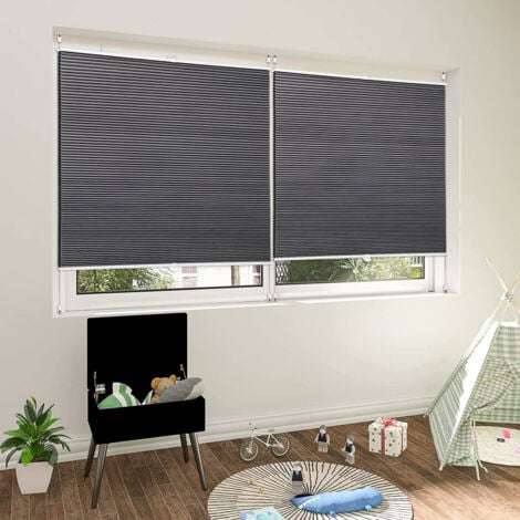 WOLTU Doppelplissee Wabenplissees ohne Bohren mit Klemmträger dunkelgrau-weiß  70 x 120 cm