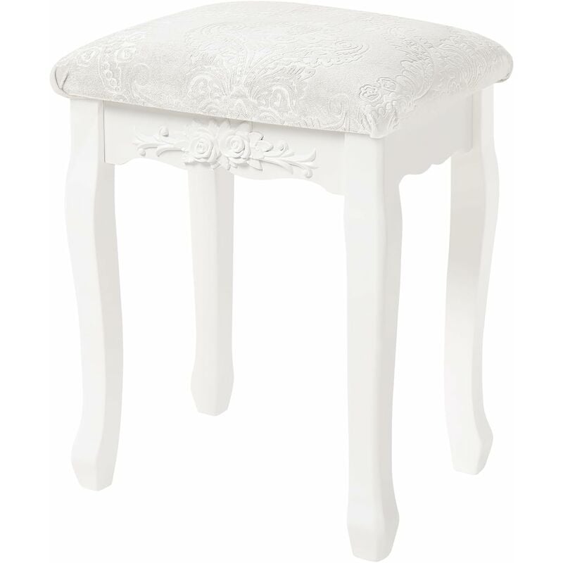 Dressing Table Stool. Soft Padded Vanity Stool. Makeup Chair for Bedroom. mdf Wood. Baroque Style. Cream White - Woltu