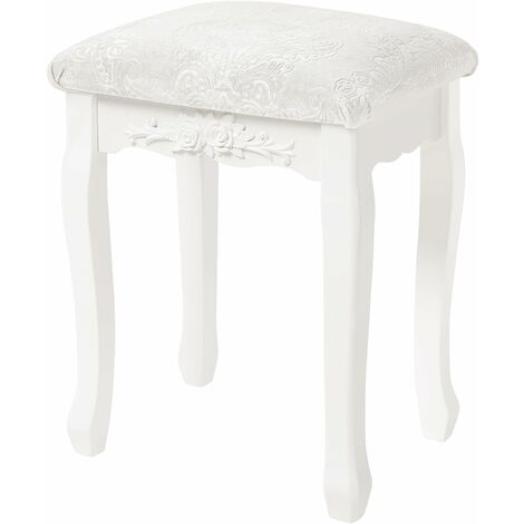 WOLTU Dressing Table Stool. Soft Padded Vanity Stool. Makeup Chair for Bedroom. MDF Wood. Baroque Style. Cream White