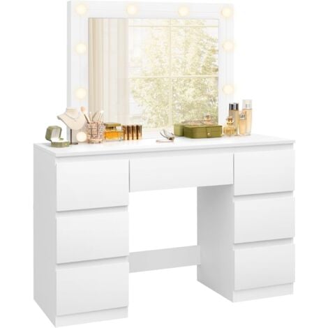 WOLTU Dressing Table W/ Adjustable LED Lights & 7 Drawer Dressing Table for Bedroom Dressing Room White