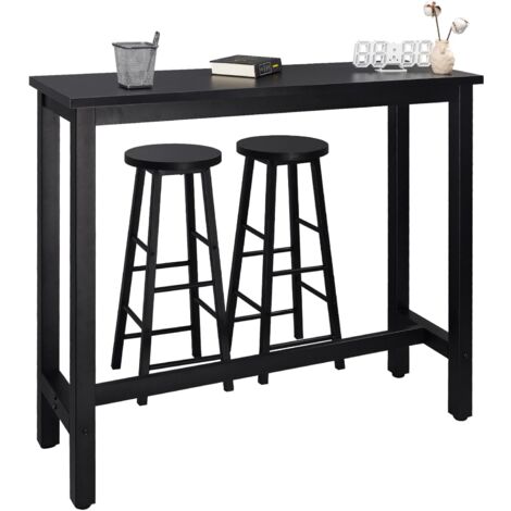 Woltu – Ensemble de meuble bar industriel 120x40x100cm – 1 table de bar et 2 tabourets en MDF et métal noir – Capacité 100kg par élément