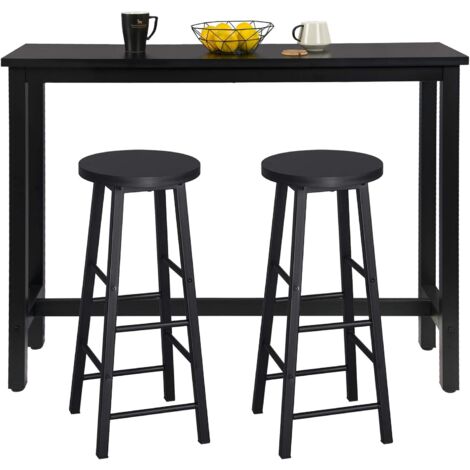 Woltu – Ensemble table et chaises industriel 140x40cm – 1 table bar 100cm + 2 tabourets 71cm – MDF et métal noir – Multi-usage bar, cuisine, salon