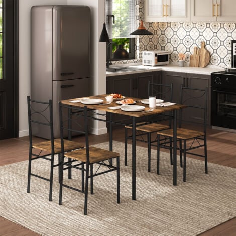 WOLTU Esstisch Küchentisch Set, Esstisch mit 4 Stühlen, Essgruppe Set für 4 Personen, Sitzgruppe Esszimmer, Esszimmertisch mit Metallgestell, MDF, Vintage Braun