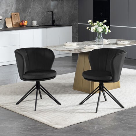 WOLTU Esszimmerstühle 2er Set, Küchenstühle 360° Drehbar, ergonomisch Schminkstühle aus Samt, 150 kg belastbar Schwarz