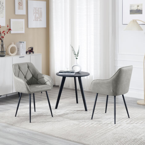 WOLTU Esszimmerstühle 2er Set, Küchenstuhl ergonomische, Loungesessel Polsterstuhl mit Armlehnen Rückenlehne, aus Vintage-Kunstleder Metallbeine, für Esszimmer, Wohnzimmer, Schlafzimmer, Dunkelgrau
