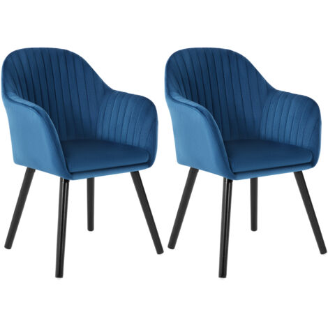 WOLTU Esszimmerstühle 2er Set, Küchenstuhl mit Armlehne Rückenlehne, Polsterstuhl Wohnzimmerstuhl, bis 150 kg belastbar, aus Samt Holzbeine, für Esszimmer Küche Wohnzimmer, Blau