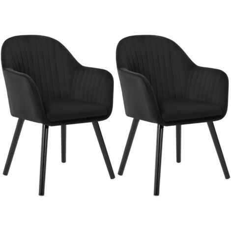 WOLTU Esszimmerstühle 2er Set, Küchenstuhl mit Armlehne Rückenlehne, Polsterstuhl Wohnzimmerstuhl, bis 150 kg belastbar, aus Samt Holzbeine, für Esszimmer Küche Wohnzimmer, Schwarz
