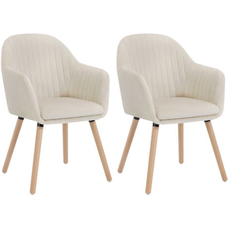 WOLTU Esszimmerstühle 2er Set, Küchenstuhl mit Rückenlehne Armlehne, Wohnzimmerstuhl, Polsterstuhl aus Samt Massivholz, für Esszimmer, Küche, Cremeweiß