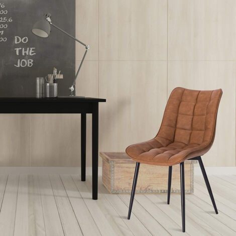 WOLTU Esszimmerstühle 2er Set Küchenstuhl Polsterstuhl Wohnzimmerstuhl Sessel mit Rückenlehne, Sitzfläche aus Kunstleder, Metallbeine, Antiklederoptik, Hellbraun
