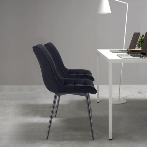 WOLTU Esszimmerstühle 2er Set Küchenstuhl Polsterstuhl Wohnzimmerstuhl Sessel mit Rückenlehne, Sitzfläche aus Samt, Metallbeine, Schwarz