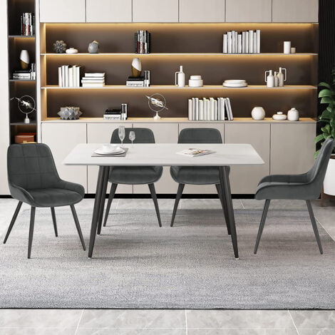 WOLTU Esszimmerstühle 2er Set, Polsterstuhl Samt, Küchenstuhl gepolstert, Akzentstuhl für Wohnzimmer Schlafzimmer Küche, ergonomischer Stuhl mit Rückenlehne, Dunkelgrau