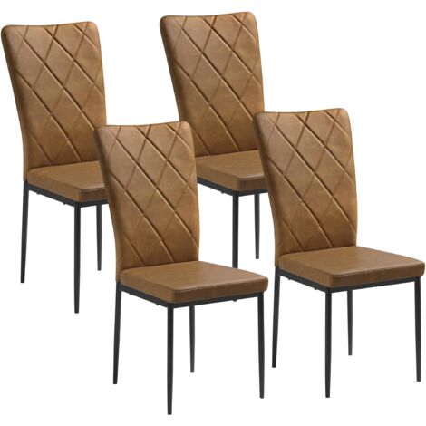 WOLTU Esszimmerstühle 4er Set, Küchenstuhl Kunstleder, mit hoher Rückenlehne, Polsterstuhl mit Metallbeinen, für Esszimmer Esstisch Küche Wohnzimmer Büro, Vintage, Braun
