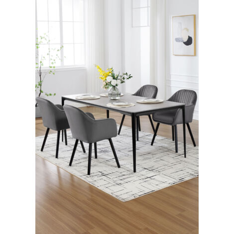 WOLTU Esszimmerstühle 4er Set, Küchenstuhl mit Armlehne Rückenlehne, Polsterstuhl Wohnzimmerstuhl, bis 150 kg belastbar, aus Samt Holzbeine, für Esszimmer Küche Wohnzimmer, Dunkelgrau