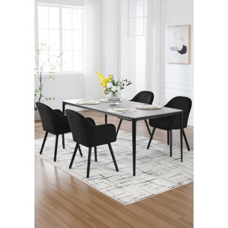 WOLTU Esszimmerstühle 4er Set, Küchenstuhl mit Armlehne Rückenlehne, Polsterstuhl Wohnzimmerstuhl, bis 150 kg belastbar, aus Samt Holzbeine, für Esszimmer Küche Wohnzimmer, Schwarz