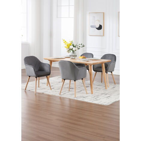 WOLTU Esszimmerstühle 4er Set, Küchenstuhl mit Rückenlehne Armlehne, Wohnzimmerstuhl, Polsterstuhl aus Samt Massivholz, für Esszimmer, Küche, Dunkelgrau