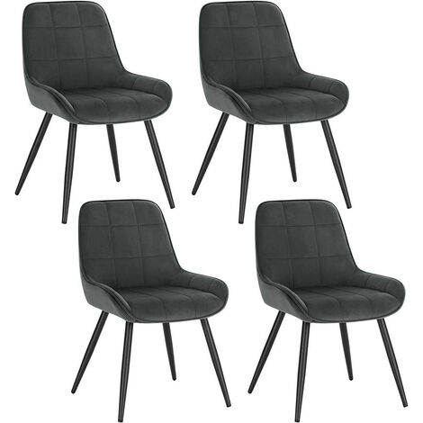 WOLTU Esszimmerstühle 4er Set, Polsterstuhl Samt, Küchenstuhl gepolstert, Akzentstuhl für Wohnzimmer Schlafzimmer Küche, ergonomischer Stuhl mit Rückenlehne, Dunkelgrau