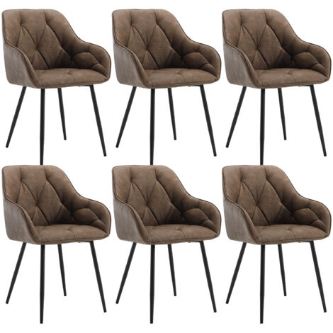 WOLTU Esszimmerstühle 6er Set, Küchenstuhl ergonomische, Loungesessel Polsterstuhl mit Armlehnen Rückenlehne, aus Vintage-Kunstleder Metallbeine, für Esszimmer, Wohnzimmer, Schlafzimmer, Dunkelbraun