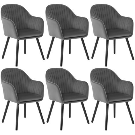 WOLTU Esszimmerstühle 6er Set, Küchenstuhl mit Armlehne Rückenlehne, Polsterstuhl Wohnzimmerstuhl, bis 150 kg belastbar, aus Samt Holzbeine, für Esszimmer Küche Wohnzimmer, Dunkelgrau