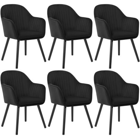 WOLTU Esszimmerstühle 6er Set, Küchenstuhl mit Armlehne Rückenlehne, Polsterstuhl Wohnzimmerstuhl, bis 150 kg belastbar, aus Samt Holzbeine, für Esszimmer Küche Wohnzimmer, Schwarz