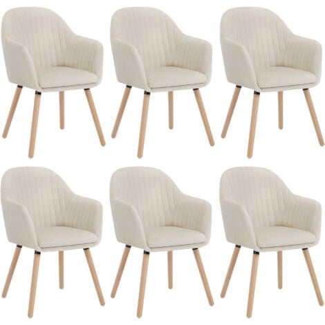 WOLTU Esszimmerstühle 4er Set, Küchenstuhl mit Rückenlehne Armlehne, Wohnzimmerstuhl, Polsterstuhl aus Samt Massivholz, für Esszimmer, Küche, Cremeweiß