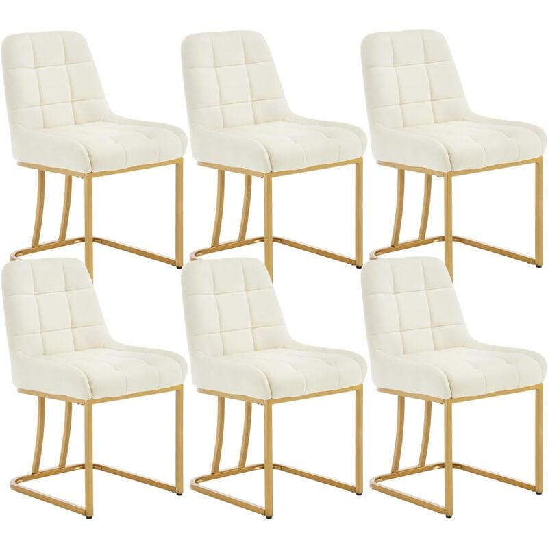 Woltu - Lot de 6 Chaises Salle à Manger en Velours Chaise Cuisine , Chaise Salon, Chaise Coiffeuse , 38 x 39 x 84 cm, Crème